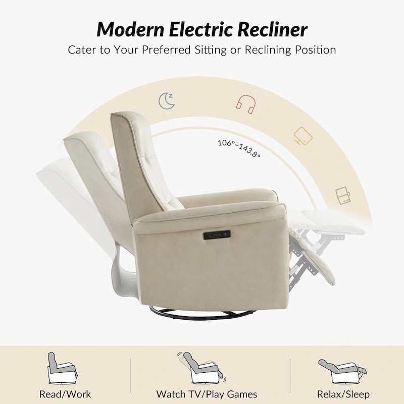 Fauteuil inclinable électrique pivotant Valentin en similicuir moderne avec ports USB (lot de 2) par HULALA HOME