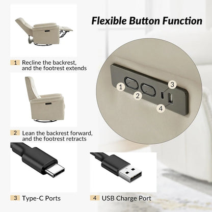 Fauteuil inclinable électrique pivotant Valentin en similicuir moderne avec ports USB (lot de 2) par HULALA HOME