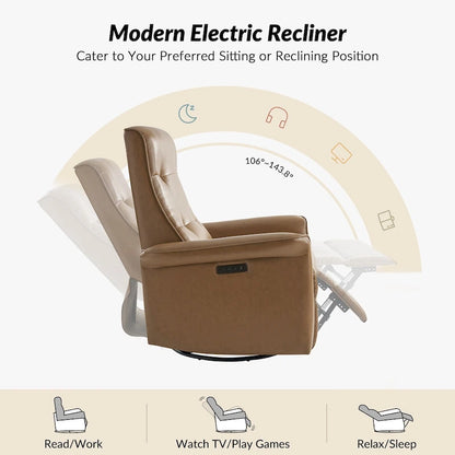 Fauteuil inclinable électrique pivotant Valentin en similicuir moderne avec ports USB (lot de 2) par HULALA HOME