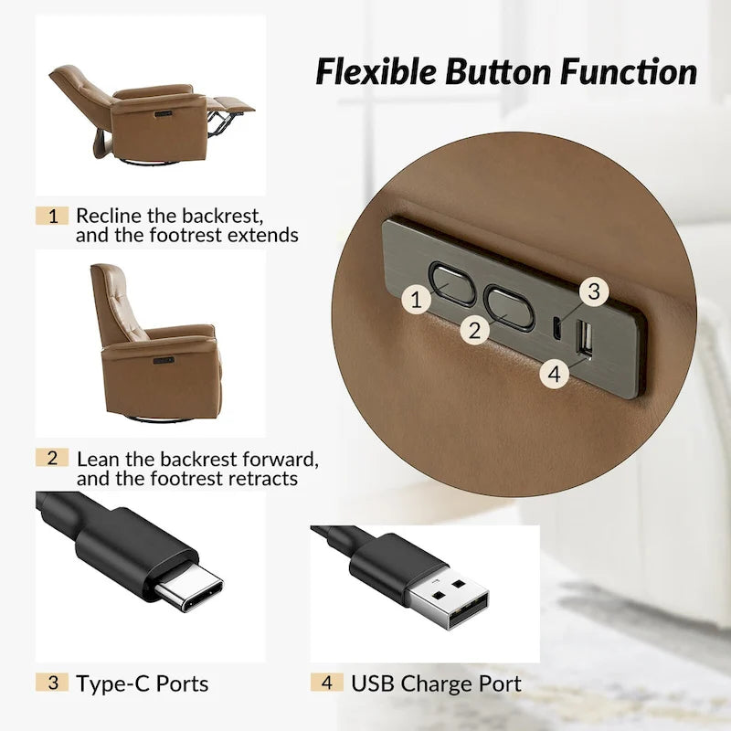 Fauteuil inclinable électrique pivotant Valentin en similicuir moderne avec ports USB (lot de 2) par HULALA HOME