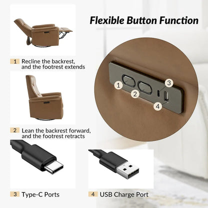 Fauteuil inclinable électrique pivotant Valentin en similicuir moderne avec ports USB (lot de 2) par HULALA HOME