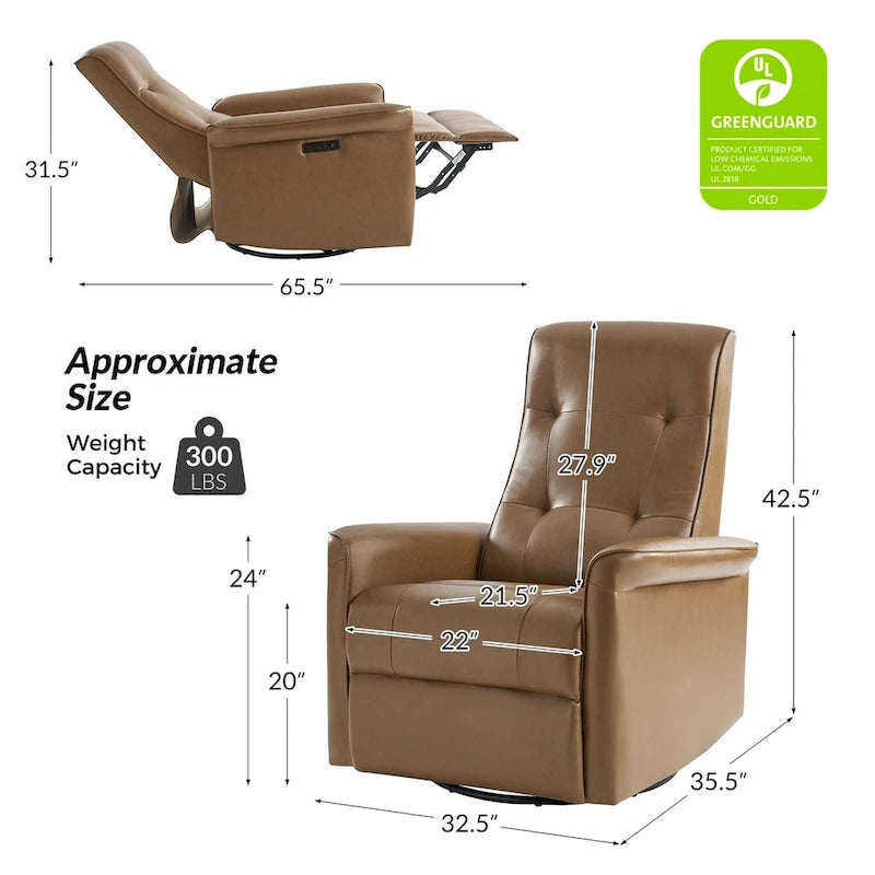 Fauteuil inclinable électrique pivotant Valentin en similicuir moderne avec ports USB (lot de 2) par HULALA HOME
