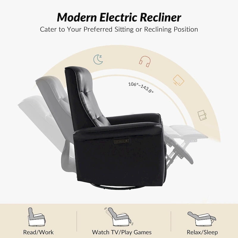 Fauteuil inclinable électrique pivotant Valentin en similicuir moderne avec ports USB (lot de 2) par HULALA HOME