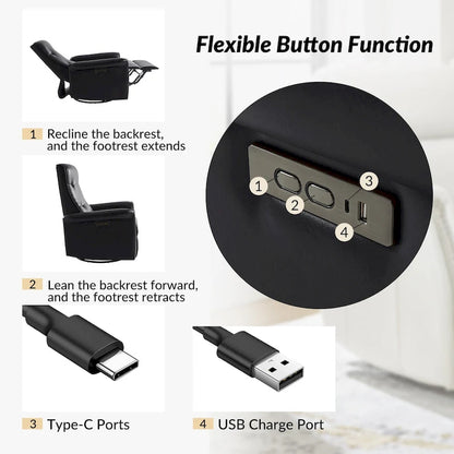 Fauteuil inclinable électrique pivotant Valentin en similicuir moderne avec ports USB (lot de 2) par HULALA HOME