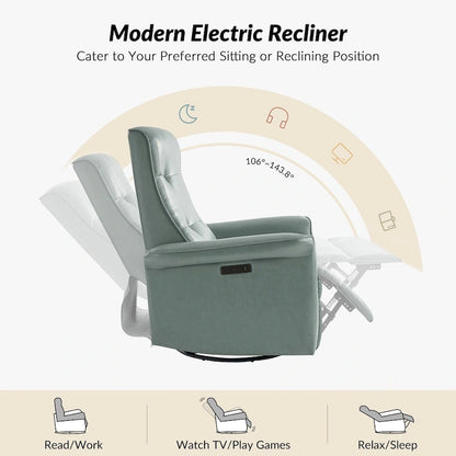 Fauteuil inclinable électrique pivotant Valentin en similicuir moderne avec ports USB (lot de 2) par HULALA HOME