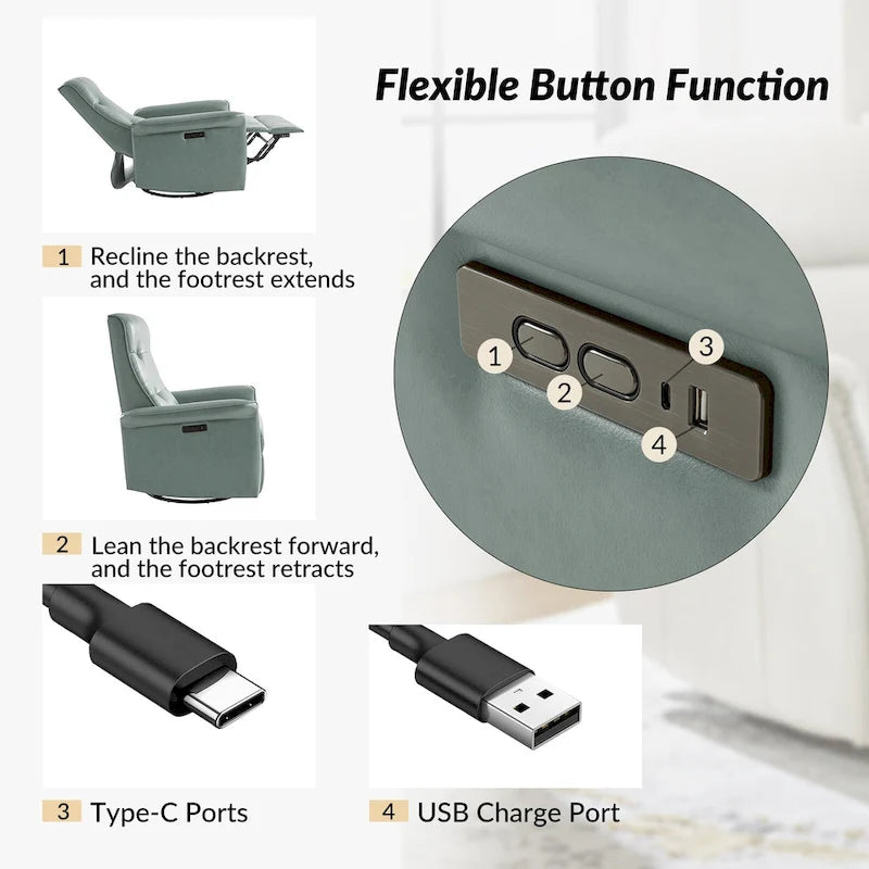 Fauteuil inclinable électrique pivotant Valentin en similicuir moderne avec ports USB (lot de 2) par HULALA HOME