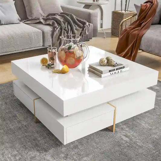 Harper&Bright Designs Multi-Storage Square Gloss Coffee Table