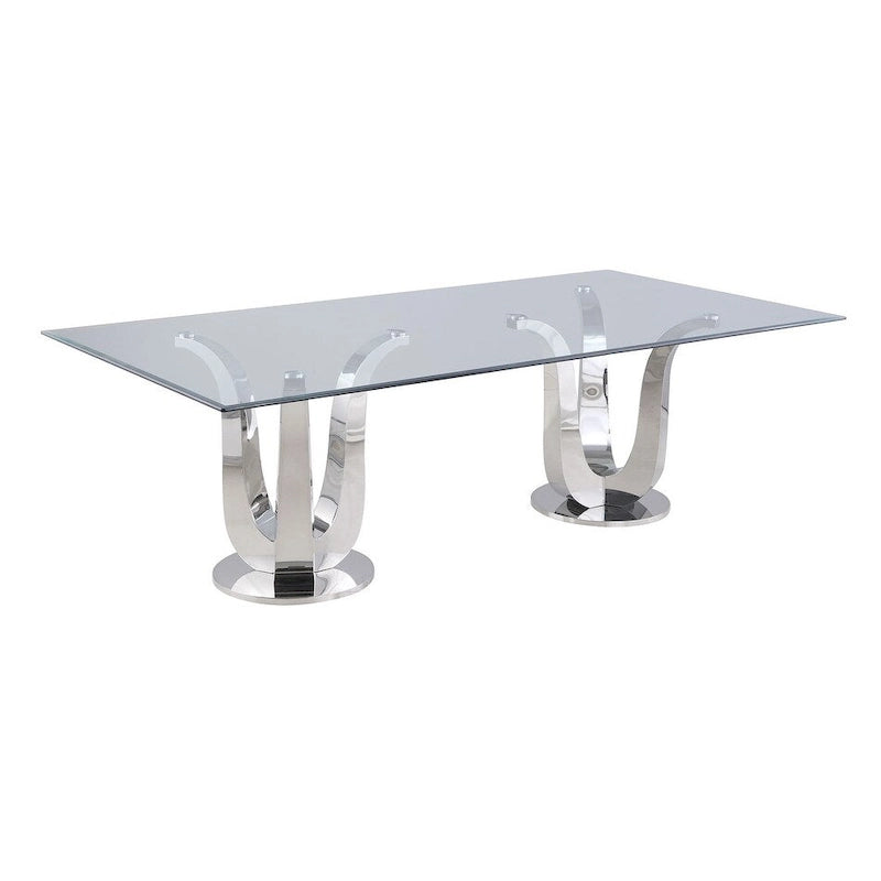 Somette Amelia Rectangular Dining Table with Double Tulip Base - Silver