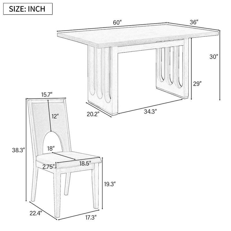 Ensemble table et chaises de salle à manger pour 6 personnes, style campagnard, rectangulaire, avec 6 chaises rembourrées, idéal pour la salle à manger.
