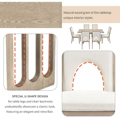 Ensemble table et chaises de salle à manger pour 6 personnes, style campagnard, rectangulaire, avec 6 chaises rembourrées, idéal pour la salle à manger.