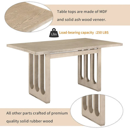 Ensemble table et chaises de salle à manger pour 6 personnes, style campagnard, rectangulaire, avec 6 chaises rembourrées, idéal pour la salle à manger.