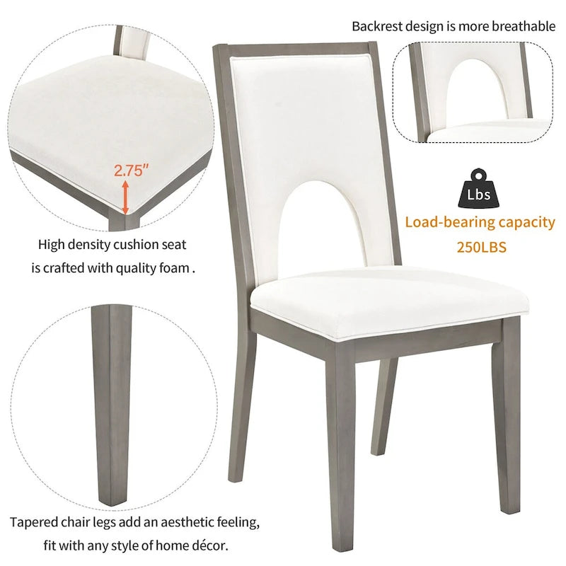 Ensemble table et chaises de salle à manger pour 6 personnes, style campagnard, rectangulaire, avec 6 chaises rembourrées, idéal pour la salle à manger.