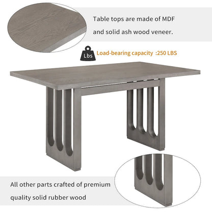 Ensemble table et chaises de salle à manger pour 6 personnes, style campagnard, rectangulaire, avec 6 chaises rembourrées, idéal pour la salle à manger.