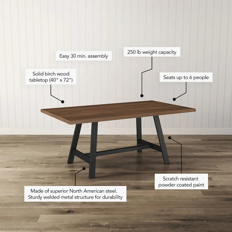 Table de salle à manger Amisco Otello 40 x 72 en bois massif