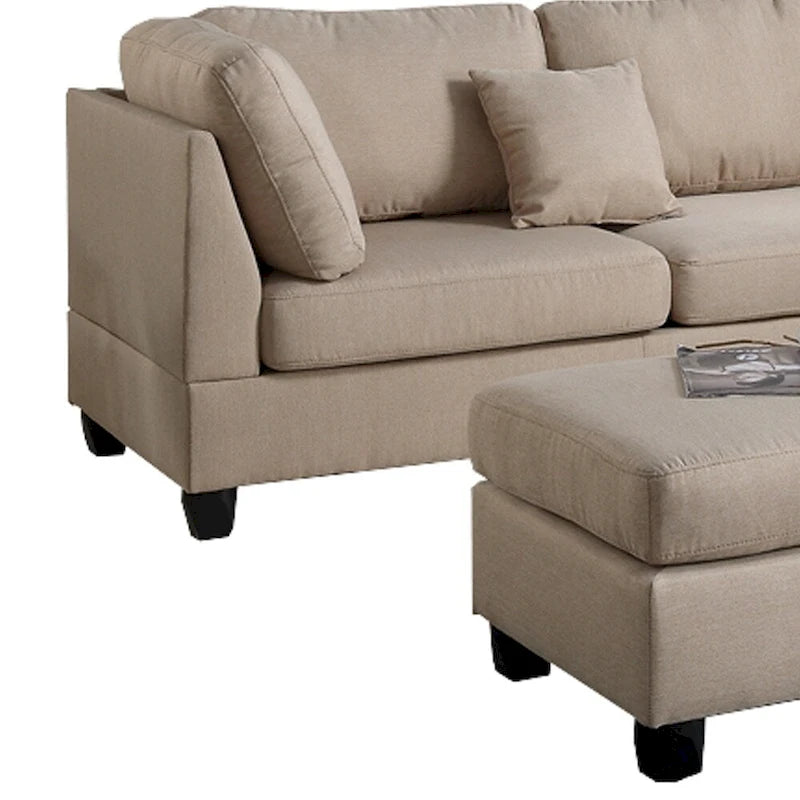 Canapé d'angle 3 pièces en lin beige sable