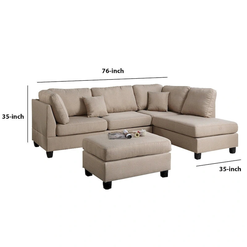 Canapé d'angle 3 pièces en lin beige sable