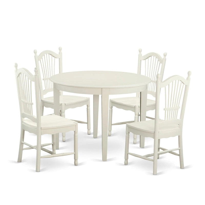 Ensemble de salle à manger 5 pièces East West Furniture pour 4 personnes, comprenant une table ronde et 4 chaises de cuisine, blanc lin