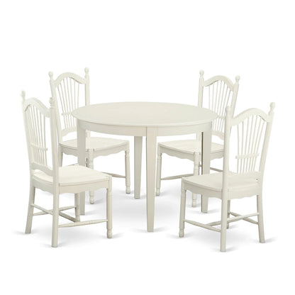 Ensemble de salle à manger 5 pièces East West Furniture pour 4 personnes, comprenant une table ronde et 4 chaises de cuisine, blanc lin