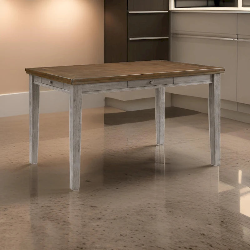 Trea 36 Inch Counter Height Table, 6 Seater, 4 Drawers, Cherry Brown, Gray