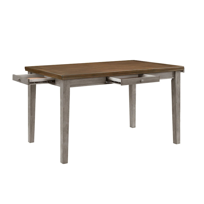 Table haute Trea 91 cm, 6 places, 4 tiroirs, brun cerisier, gris