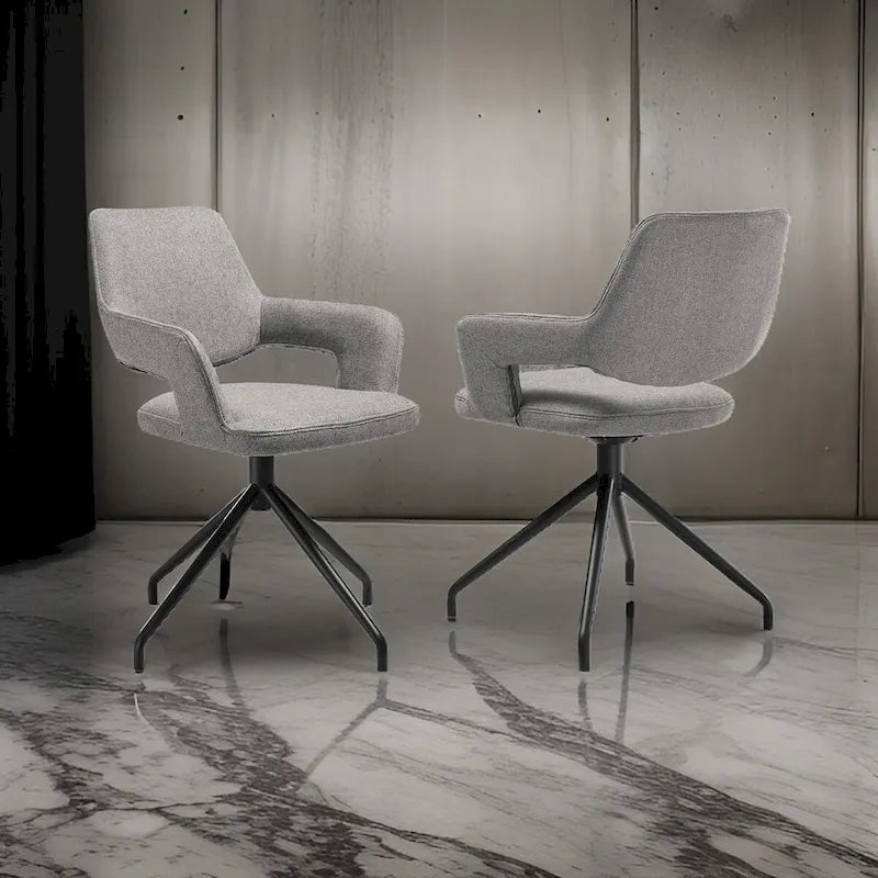 Samy 23 Inch Swivel Dining Chair Set of 2, Curved Back, Padded, Gray, Black