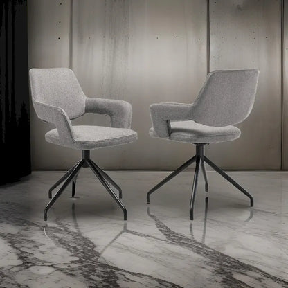 Samy 23 Inch Swivel Dining Chair Set of 2, Curved Back, Padded, Gray, Black