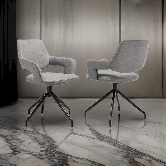 Samy 23 Inch Swivel Dining Chair Set of 2, Curved Back, Padded, Gray, Black