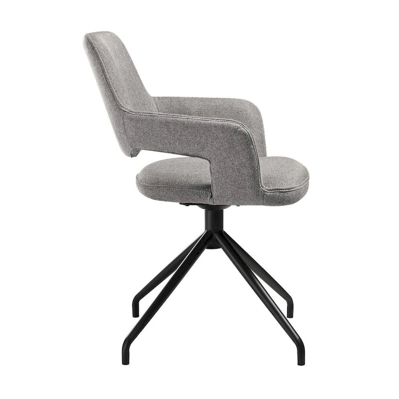 Ensemble de 2 chaises de salle à manger pivotantes Samy de 58 cm (23 pouces), dossier incurvé, rembourrées, grises et noires.