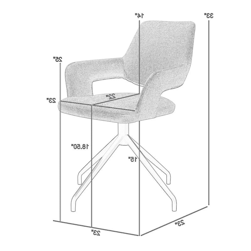 Ensemble de 2 chaises de salle à manger pivotantes Samy de 58 cm (23 pouces), dossier incurvé, rembourrées, grises et noires.