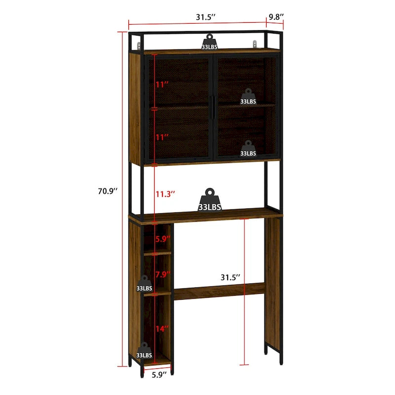 Étagère de rangement à plusieurs niveaux pour salle de bain à suspendre au-dessus des toilettes