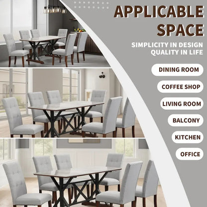 Table de salle à manger en pierre frittée, table de cuisine rectangulaire moderne grise de 63 pouces