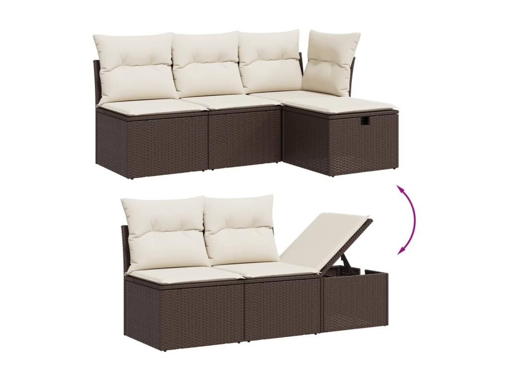 Ensemble de mobilier de jardin 5 pièces en résine tressée avec coussins, marron