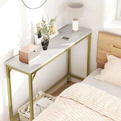 Console, table d'entrée à 2 niveaux avec rangement, table d'appoint étroite en forme de V