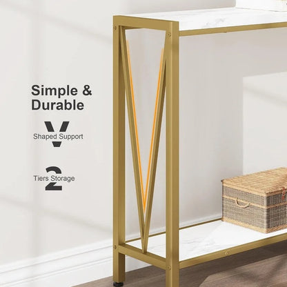 Console, table d'entrée à 2 niveaux avec rangement, table d'appoint étroite en forme de V