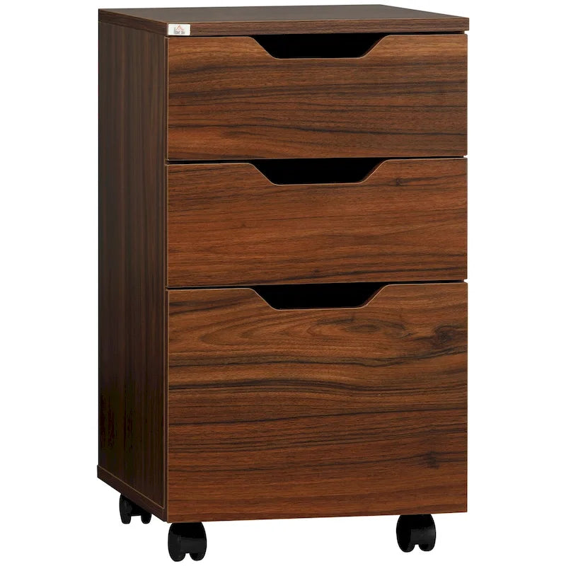 Meuble de rangement de bureau à 3 tiroirs, à glisser sous un bureau, avec roulettes, aspect bois brun
