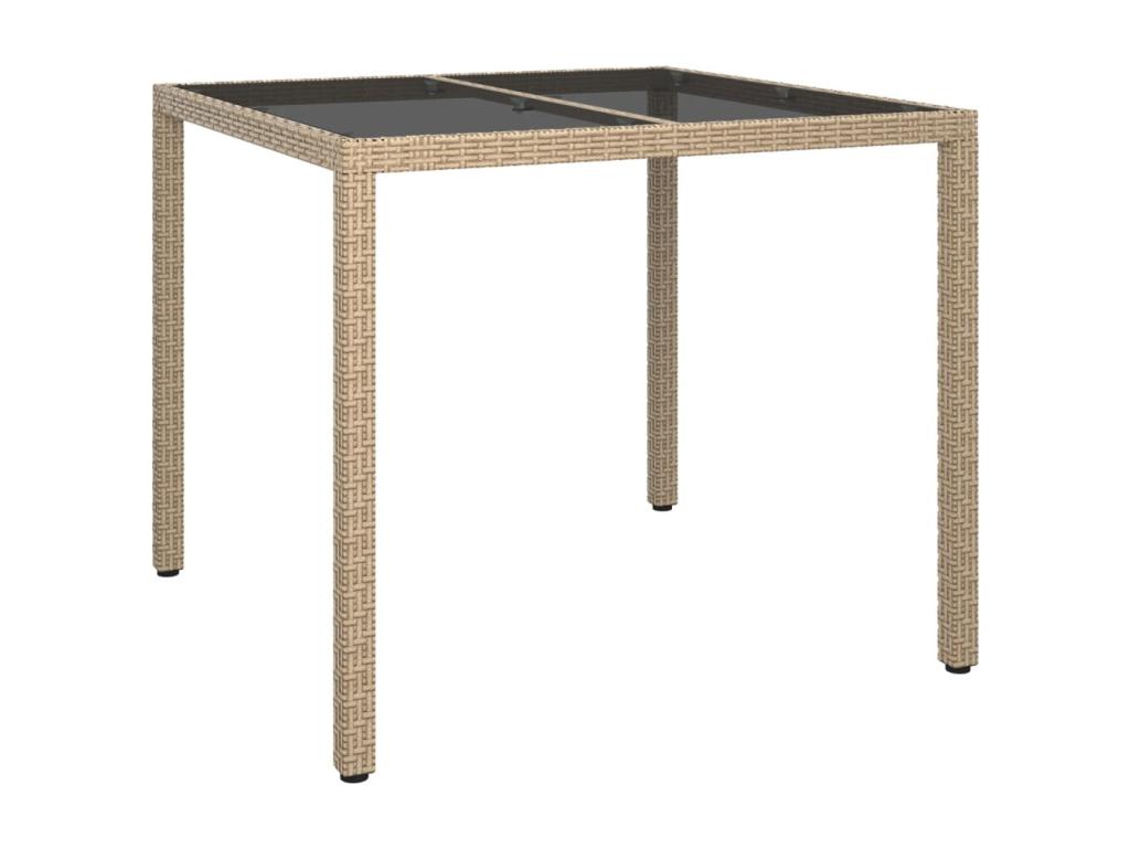 Table en résine tressée, 90 x 90 x 75 cm, beige