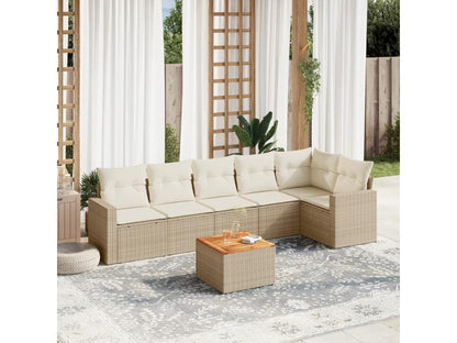 Ensemble de mobilier de jardin 7 pièces en résine tressée avec coussins, beige