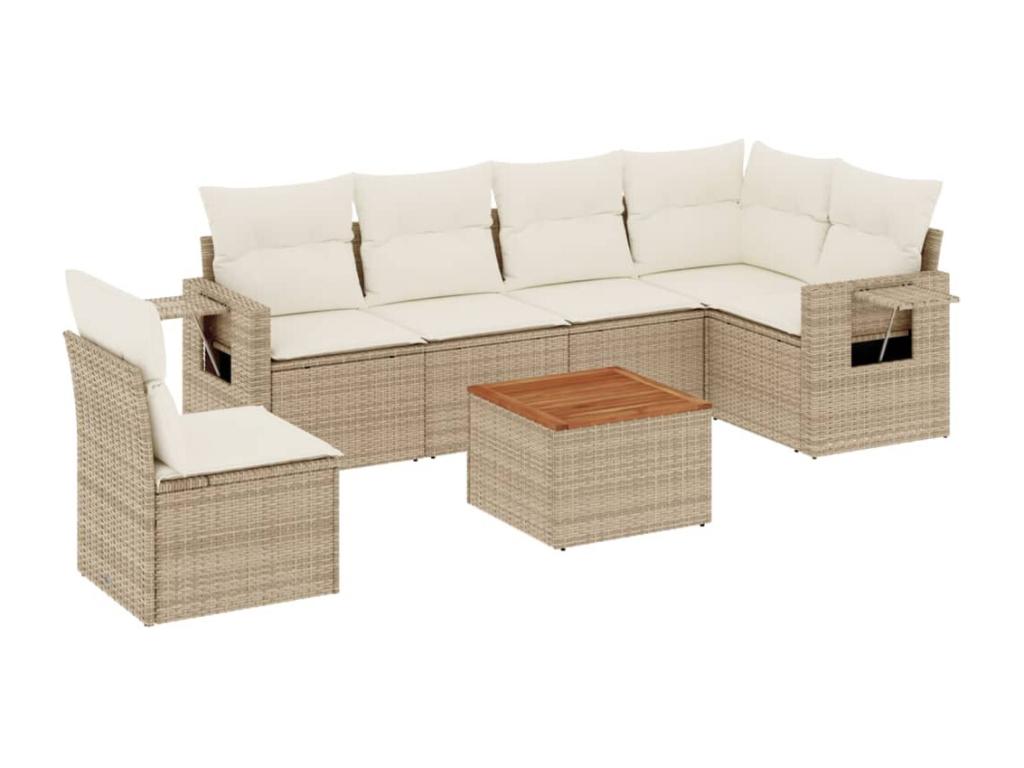 Ensemble de mobilier de jardin 7 pièces en résine tressée avec coussins, beige