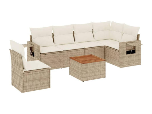 Ensemble de mobilier de jardin 7 pièces en résine tressée avec coussins, beige