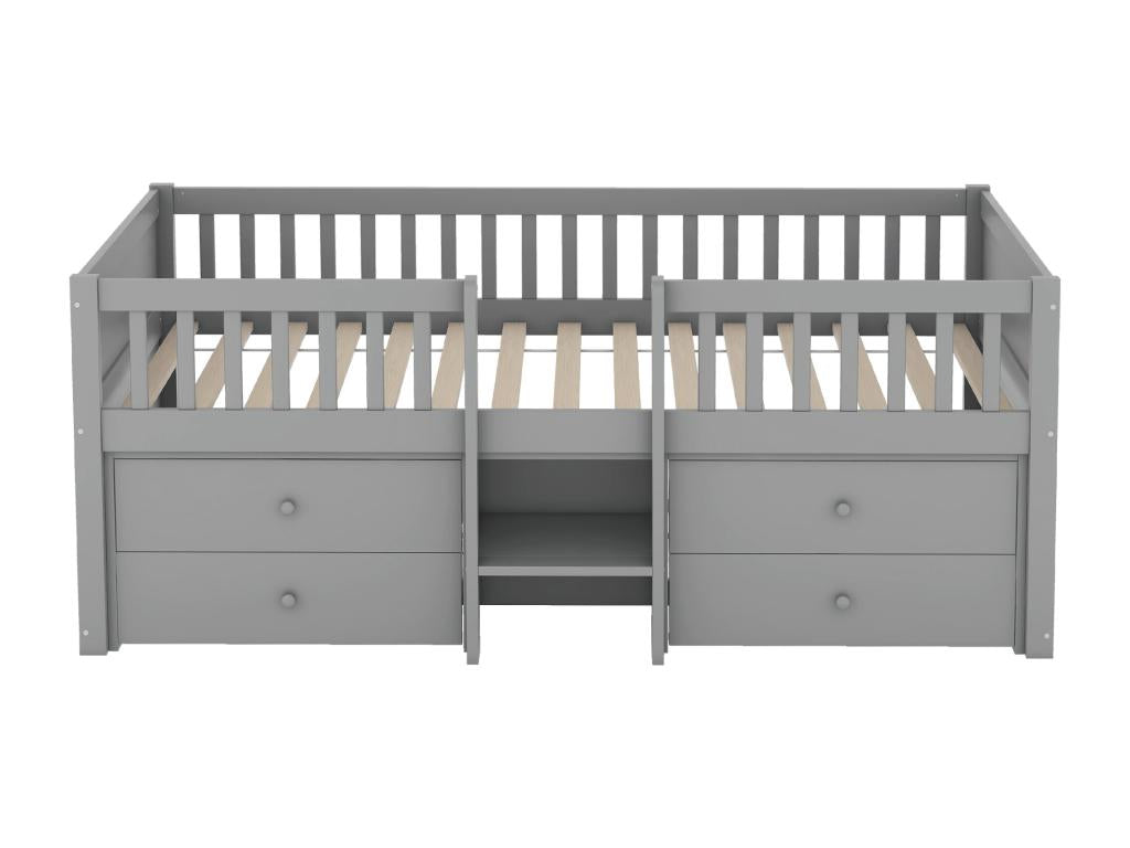 Matelas en bois massif avec 4 tiroirs, 90 x 200 cm, gris