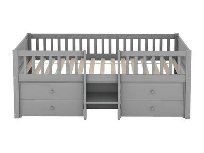Matelas en bois massif avec 4 tiroirs, 90 x 200 cm, gris