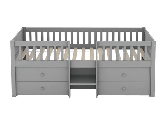 Matelas en bois massif avec 4 tiroirs, 90 x 200 cm, gris