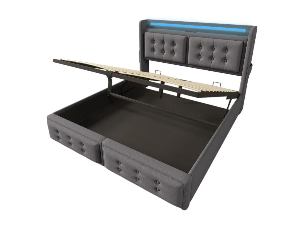 Cadre de lit en tissu, 160 x 200 cm, gris