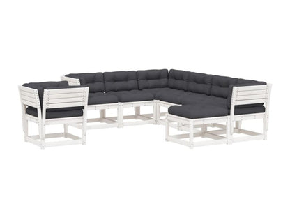 Ensemble de mobilier de jardin 8 pièces en pin avec coussins, blanc