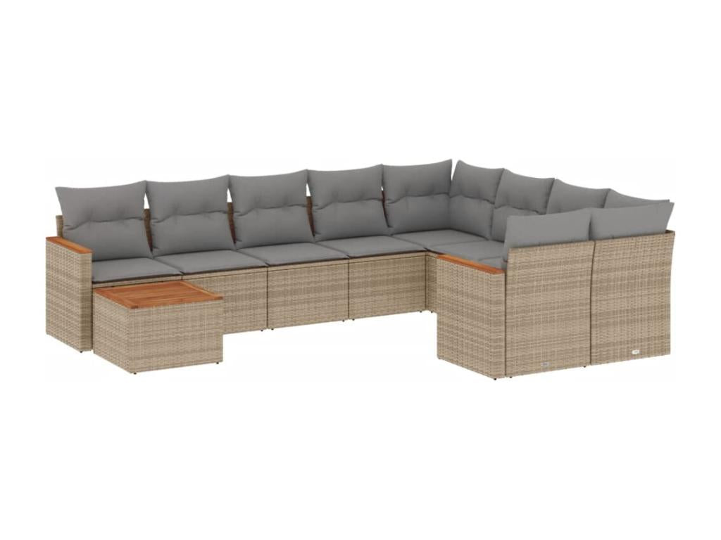Ensemble de mobilier de jardin 10 pièces en résine tressée avec coussins, beige