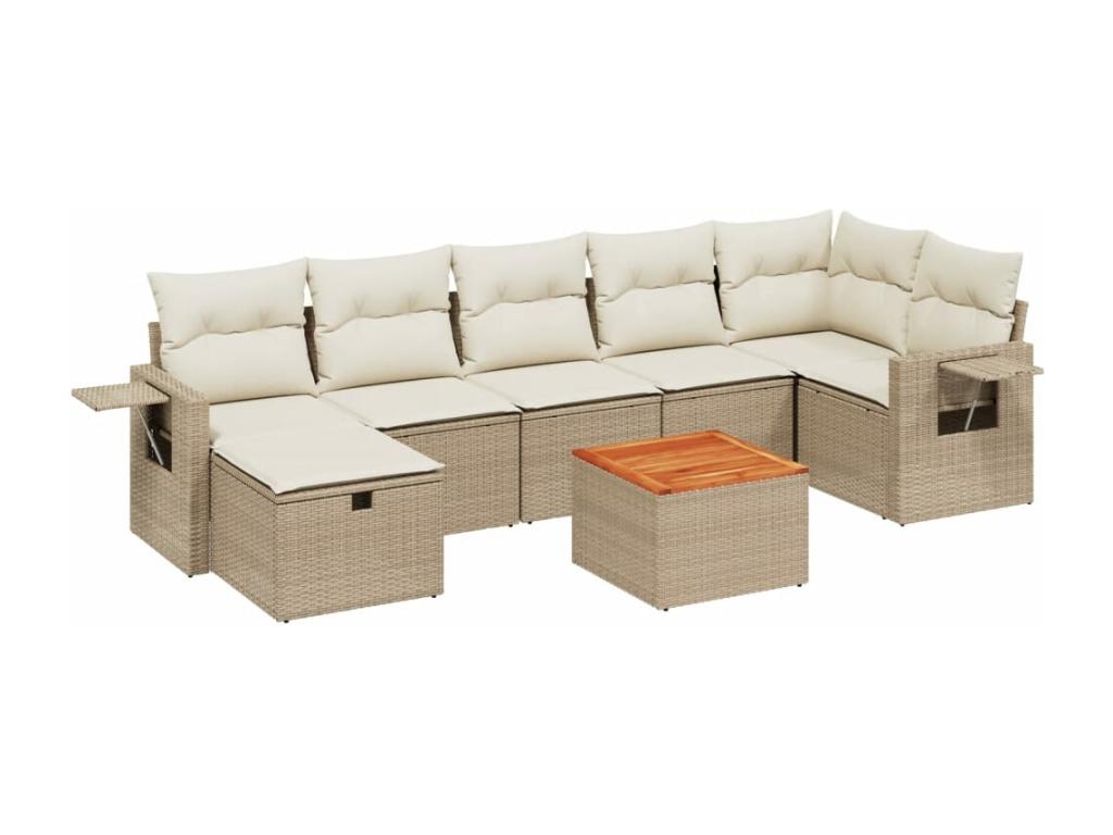 Ensemble de mobilier de jardin 8 pièces en résine tressée avec coussins, beige