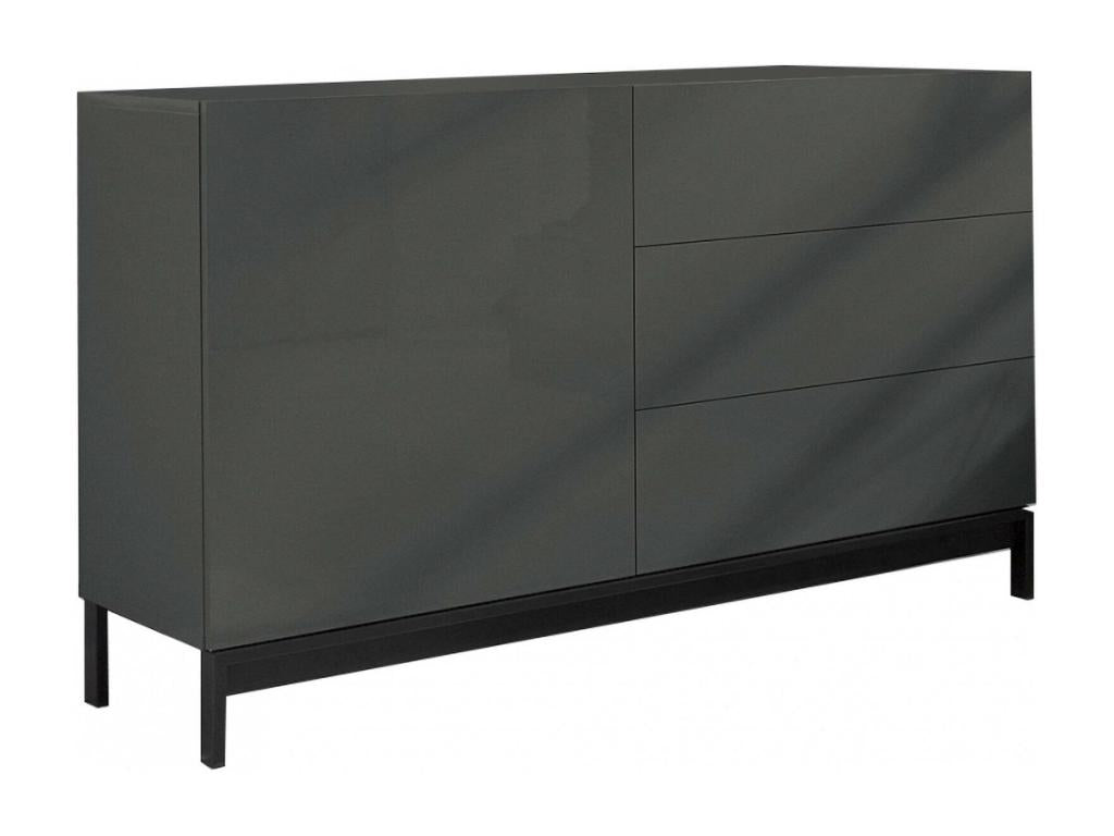 Buffet 1 porte avec 3 tiroirs, 110 x 40 cm, gris
