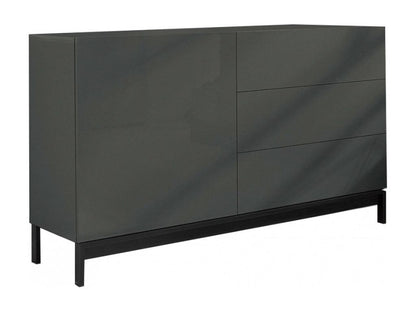 Buffet 1 porte avec 3 tiroirs, 110 x 40 cm, gris