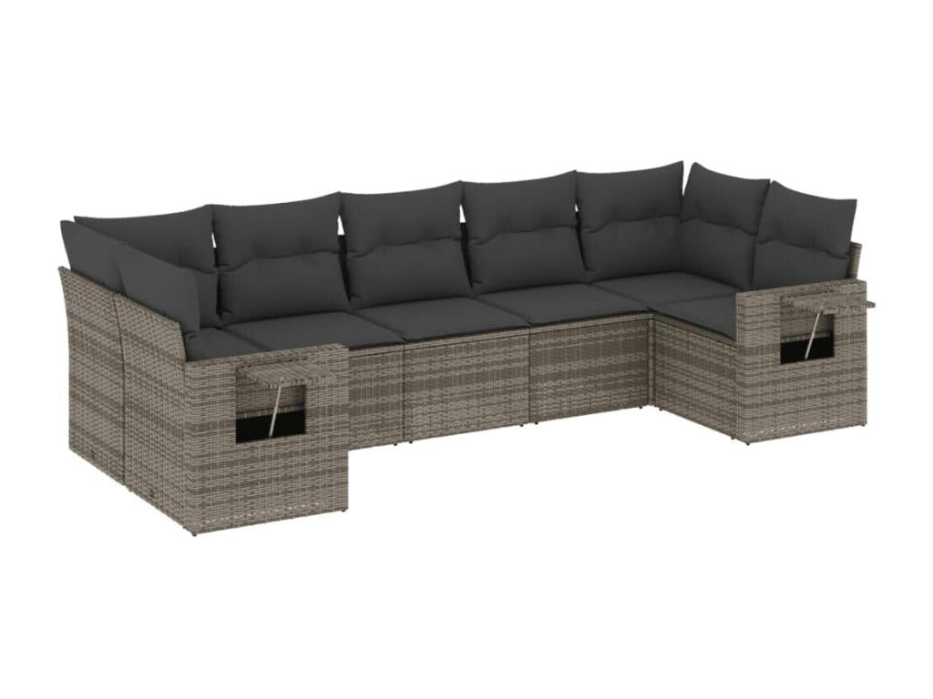 Ensemble de mobilier de jardin 7 pièces en résine tressée avec coussins, gris