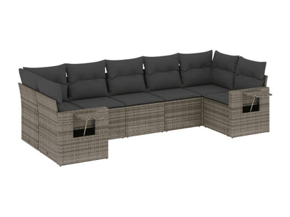 Ensemble de mobilier de jardin 7 pièces en résine tressée avec coussins, gris